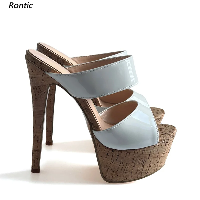 

Rontic Handmade Women Platform Sandals Sexy Stiletto Heels Round Toe Pretty Sky Blue White Pink Party Shoes US Size 5-20