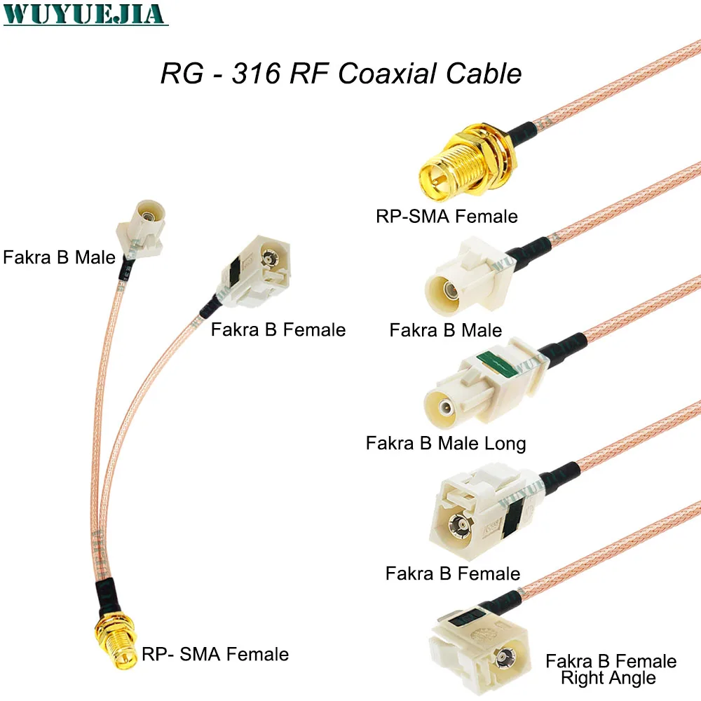 

10 CM~1 Meters Y Type 1 to 2 RG-316 Cable RP-SMA Female Pin to Double White Fakra B Male Plug 50 ohm Connector RF Coaxial Cable