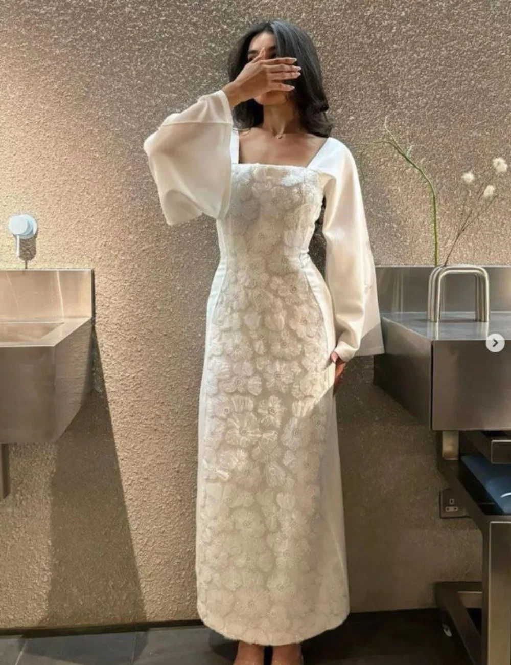 

Customized Exquisite Classic Jersey Handmade Flower Beading Pleat Straight Square Neck Ankle Length Evening Dresses Formal