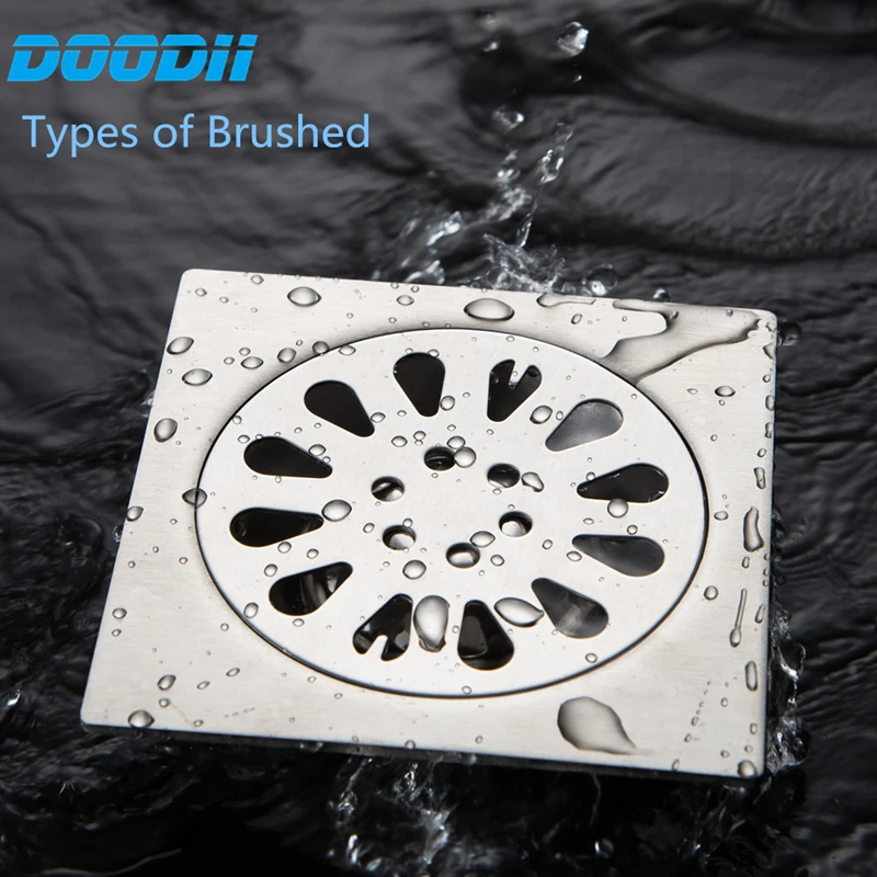 Shower Drains 98*98mm Square Bath Drains Strainer Hair Stainess Steel Bathroom Floor Drain Waste Grate Drain Doodii