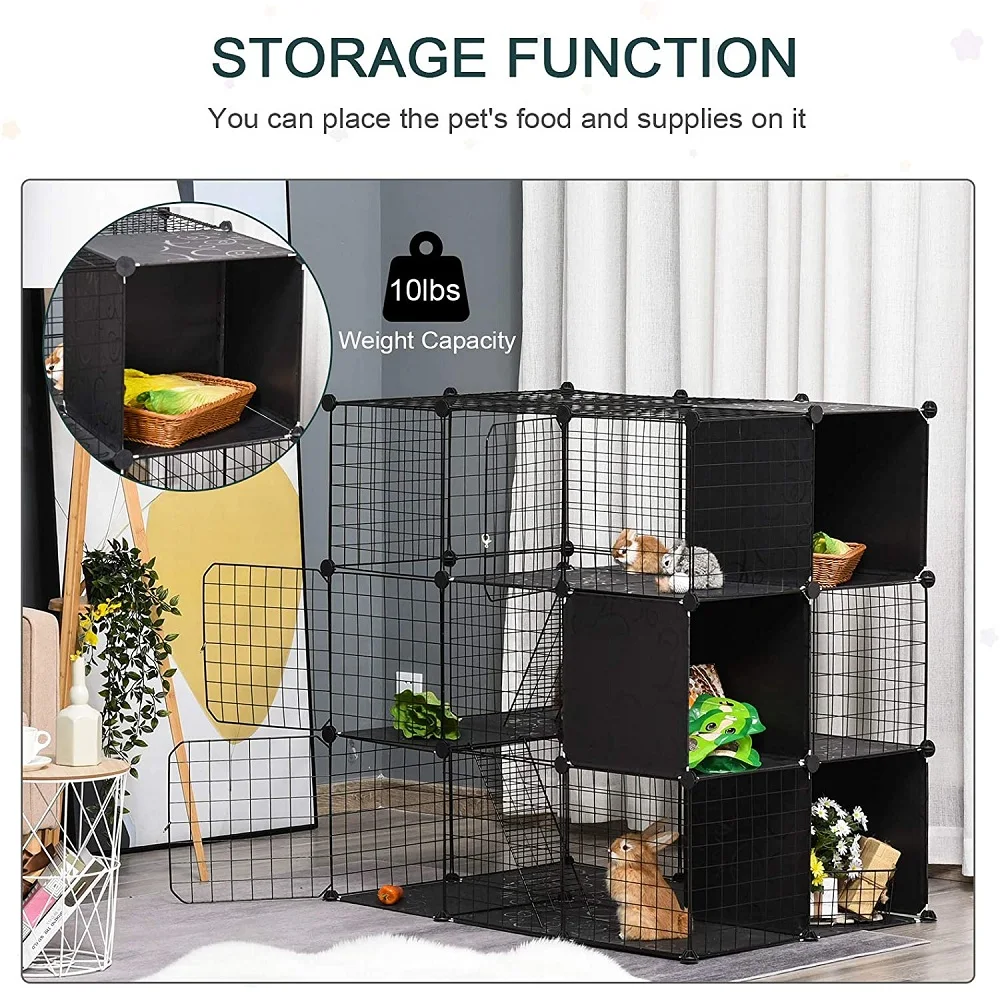 DIY Pet Playpen Wire Rabbit Cage for Kitten, Crate Cave Multi-functional Sleeping Playing Kennel, Chinchillas, & Small Animals