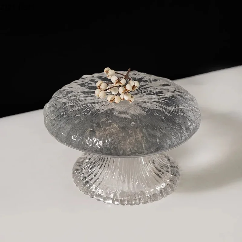 Glass High Footed Plate Creative Mushroom Shape Seafood Sashimi Plate Dessert Sushi Plate Serving Plates Restaurant Tableware
