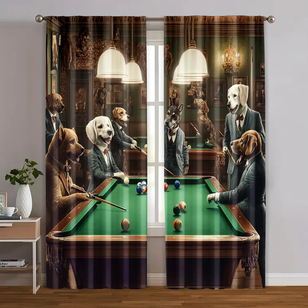 

2pcs, Contemporary Curtains Dog pool party Polyester Easy Install (without rod) Decorations Inside for Living Room, Bedroom,