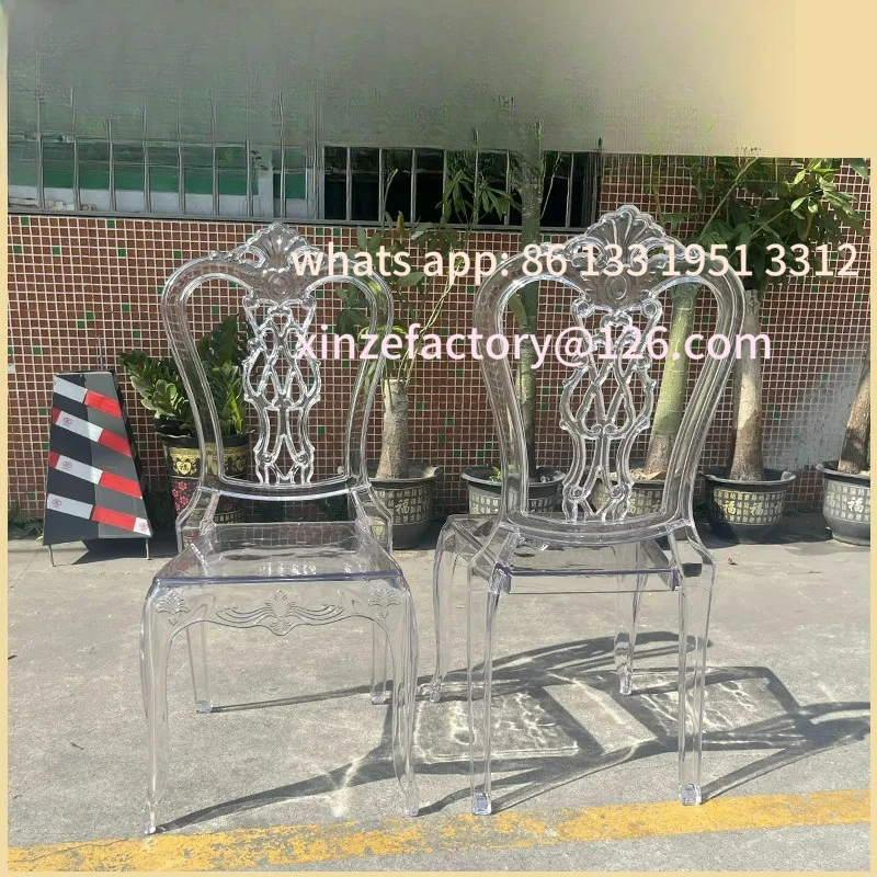 كرسي محكمة كريستالي قابل للتخصيص بسعر الجملة من الشركة المصنعة لقاعة الزفاف من الأكريليك الكريستالي كرسي زفاف شفاف قصر Transpa