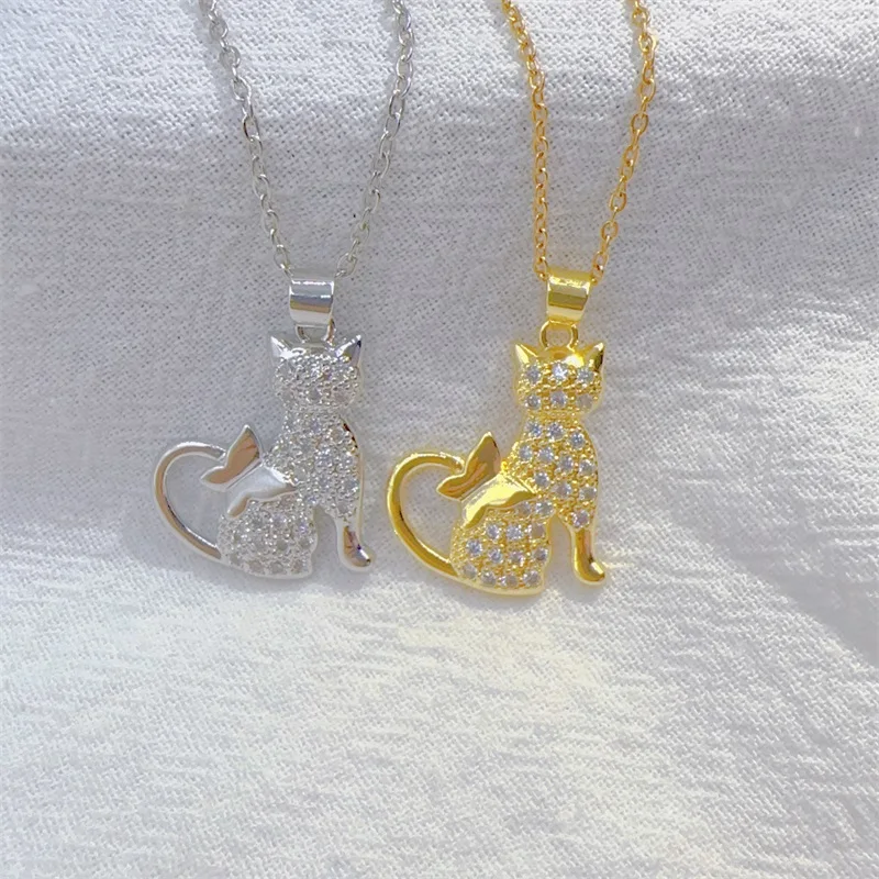 Exquisite Micro-inlaid Cute Cat Necklace Fashion Personality Long Tail Butterfly Animal Stainless Steel Versatile Clavicle Chain