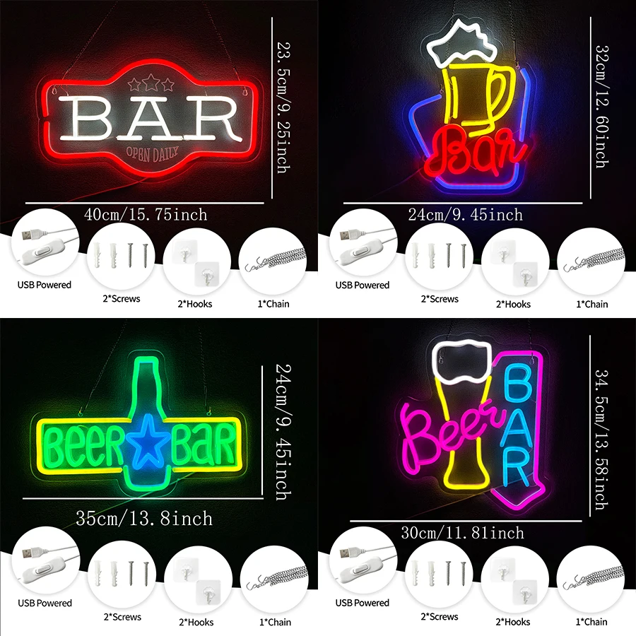 Bar Series Neon Sign For Wall Decor,Led Neon Light For Man Cave,Bedroom,Home Bar,Store, Club,Party,Christmas Gifts,USB Powered