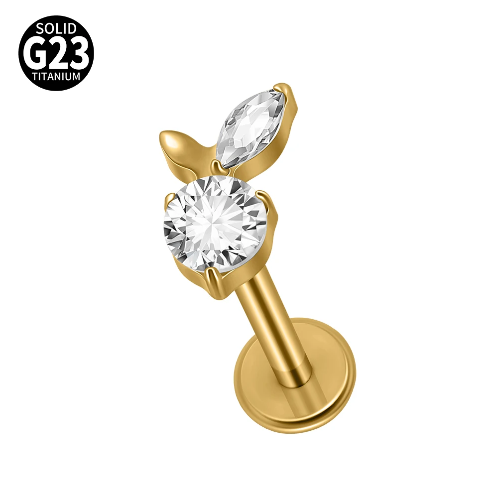 G23 Titanium Moon CZ Internal Thread Labret Piercing Earring
