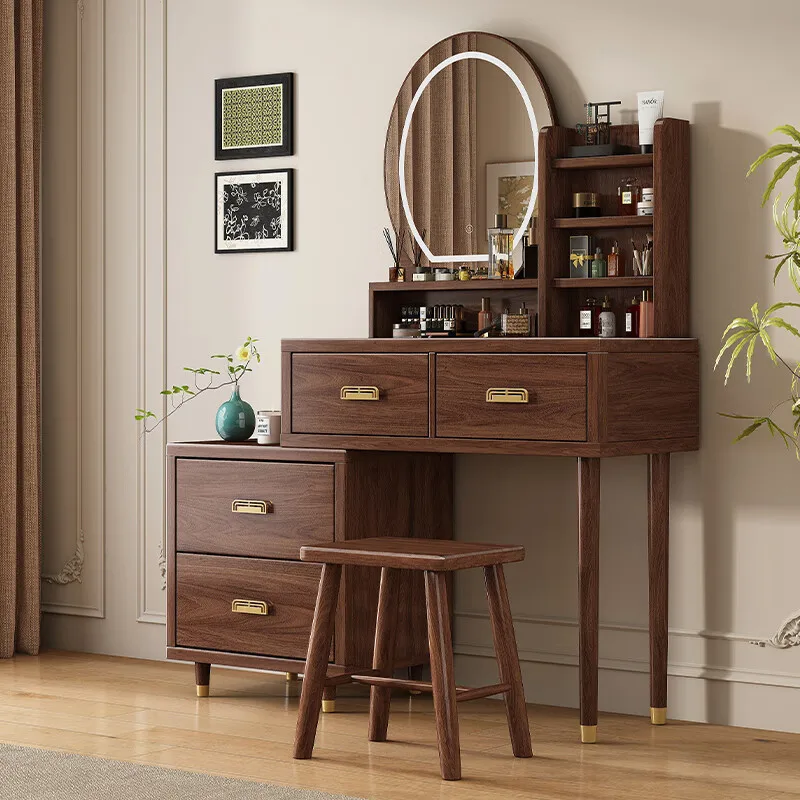 Mesa de cômoda de madeira maciça de nogueira preta personalizável quarto moderno simples pequeno novo armazenamento chinês mesa de maquiagem integrada