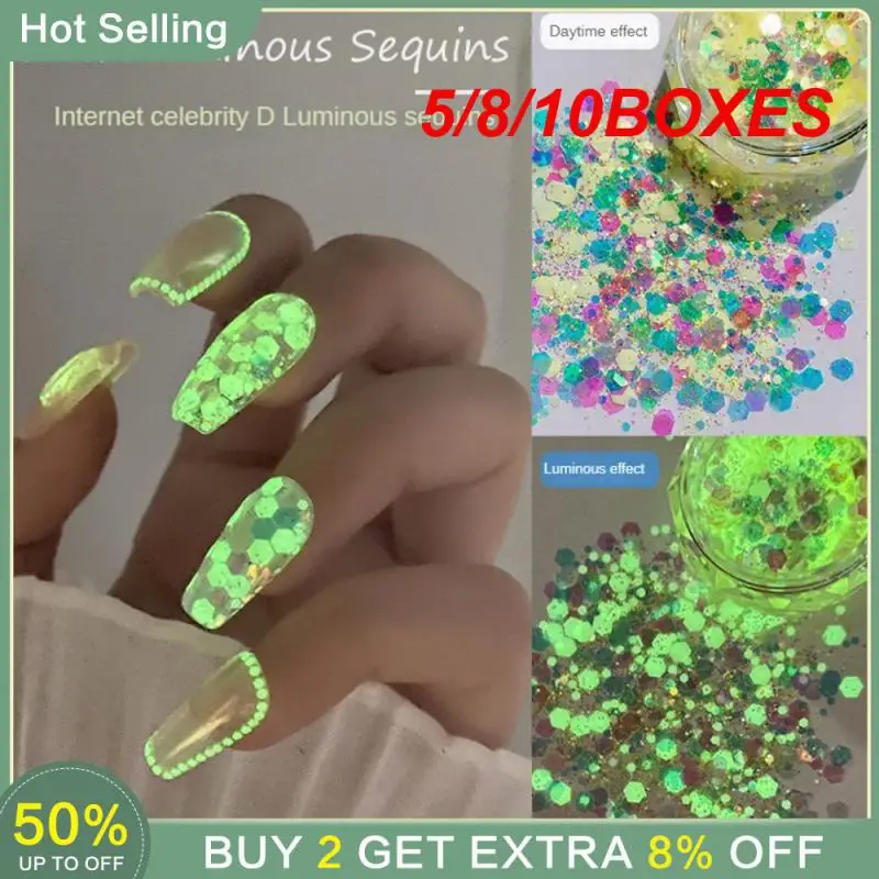 5/8/10BOXES Color Glitter Lasting Ins Color Flash Nail Stickers Ins Sequins Nail Supplies Demand Nail Art Patch High Quality