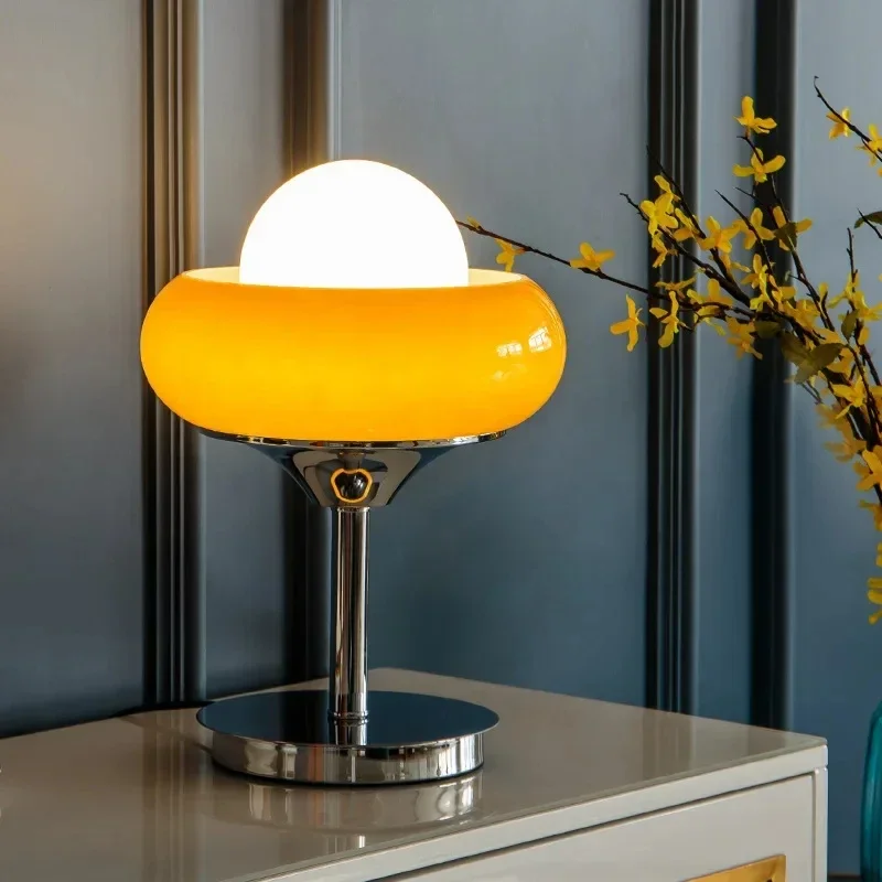 Mushroom Egg Tart Design Modern Bauhaus Lamp Bedroom Bedside Study Living Room Retro Yellow Cream Table Lamp Floor Lamp