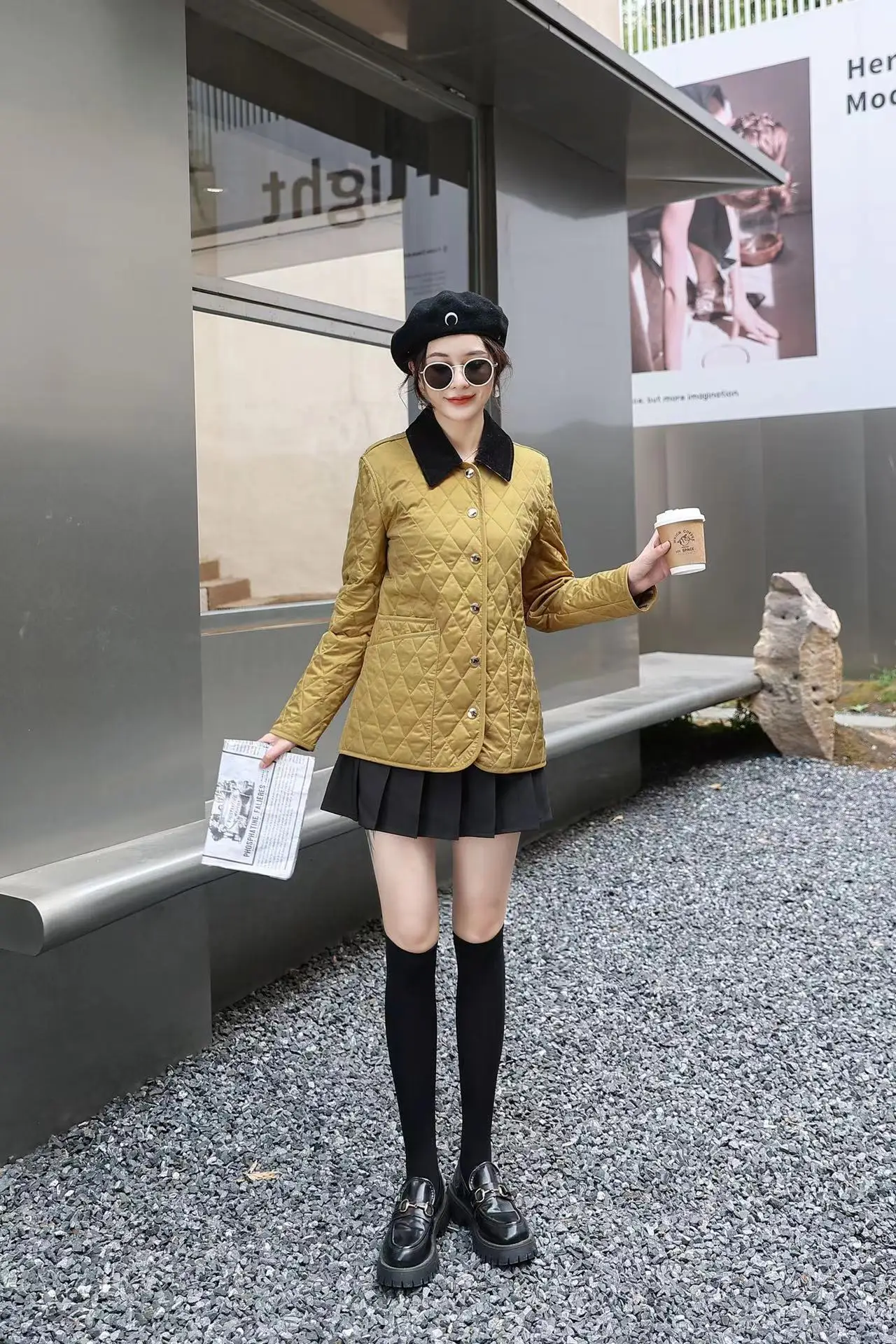 Diamond lattice thermal cotton jacket short style women's thick coat