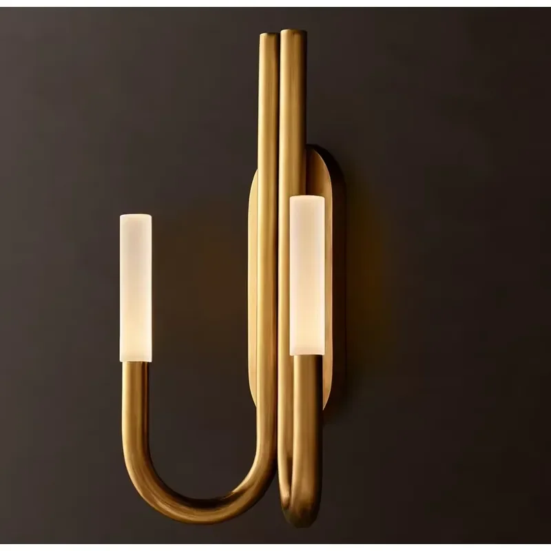 Modern Retro 2 Light Brass Wall Sconce Curved Glass Wall Lamp for Bedroom Bathroom Vanity Wall Light