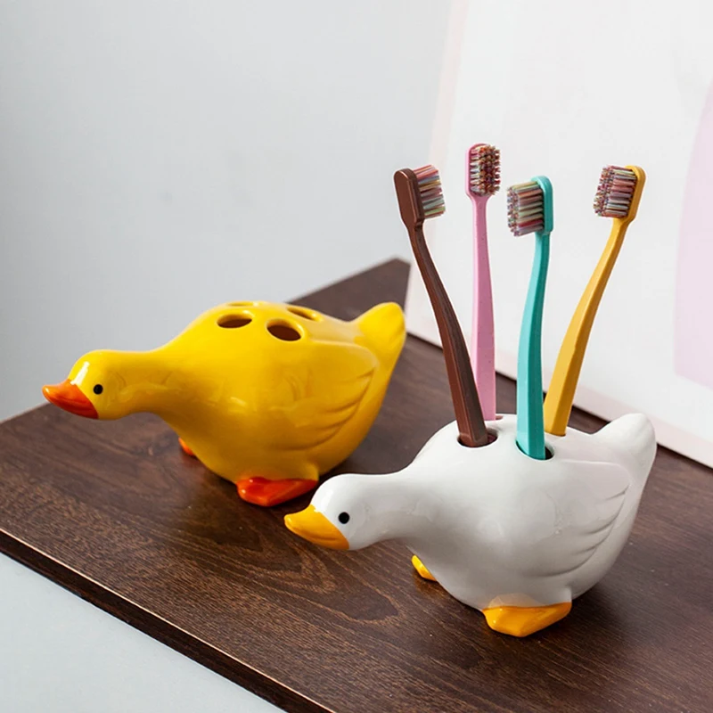 Toothbrush Holder, Duck 4 Holes Drainable Toothbrush Holder For Bathroom Storage Durable White