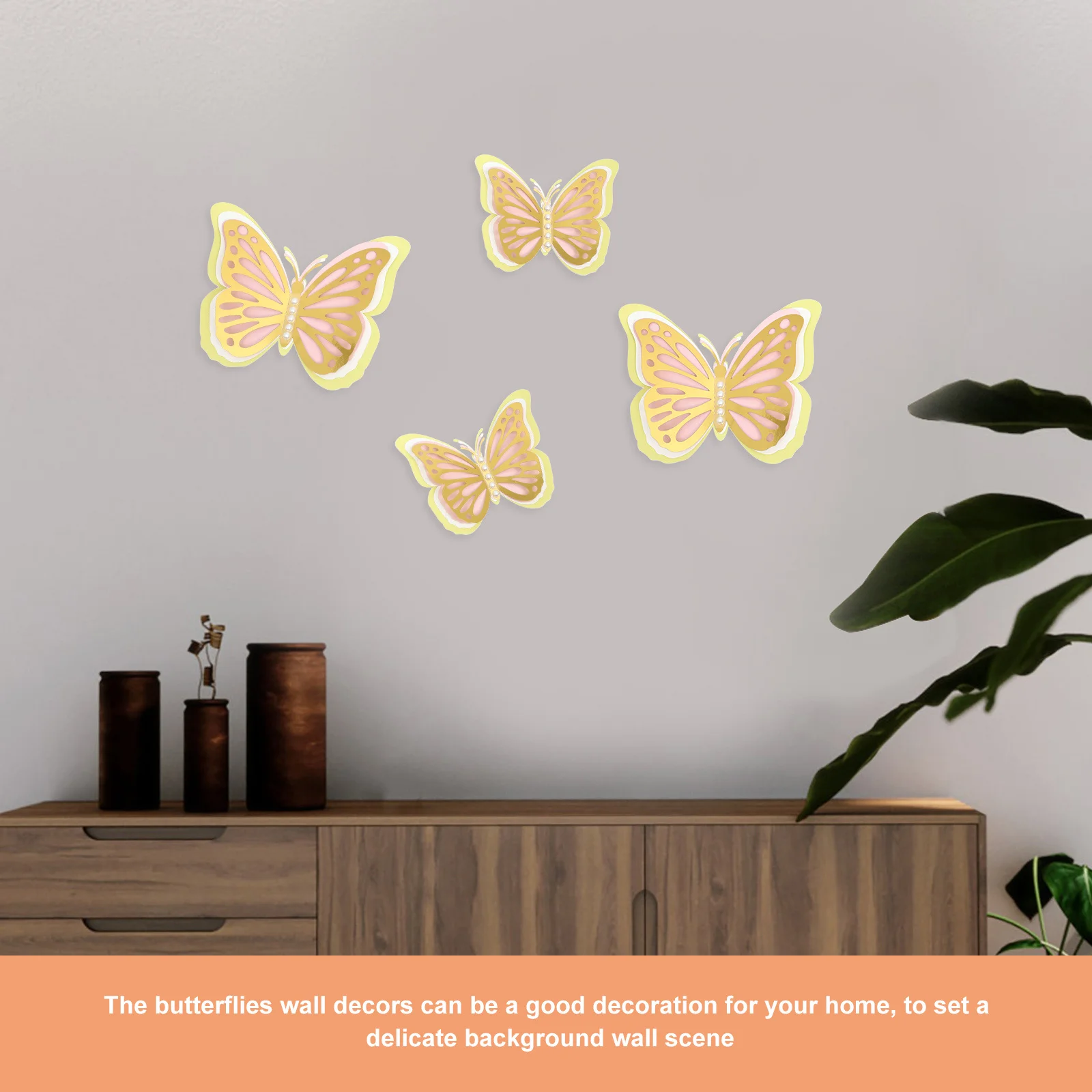 

4Pcs Butterfly Wall Sticker Decor 3D Hollow Paper Butterflies Self-Adhesive Removable Wall Decal for Party Wedding Home