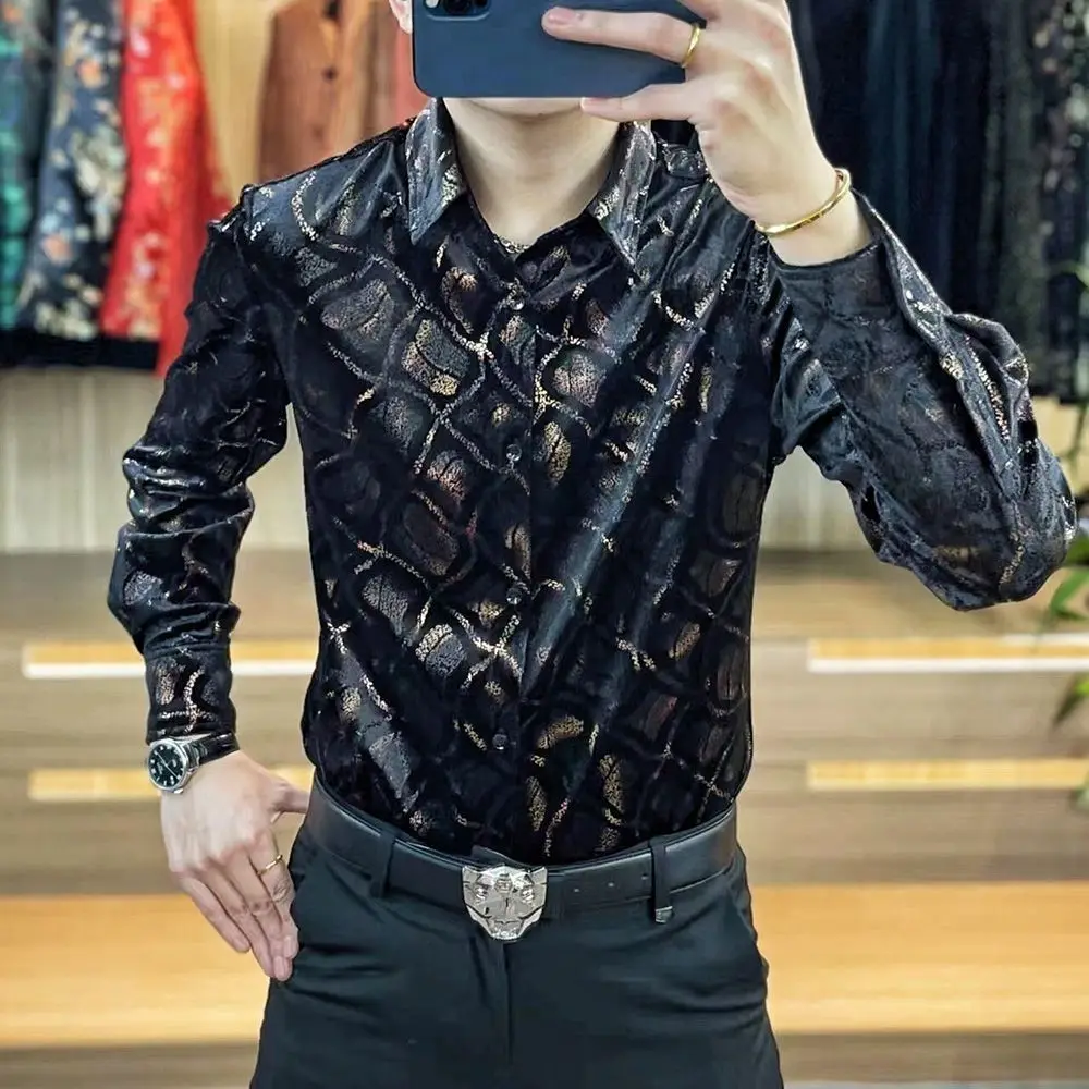 Men\'s Early Spring New Product Printed Soft Velvet Shirt Comfortable High Quality Fashionable Versatile Shirts