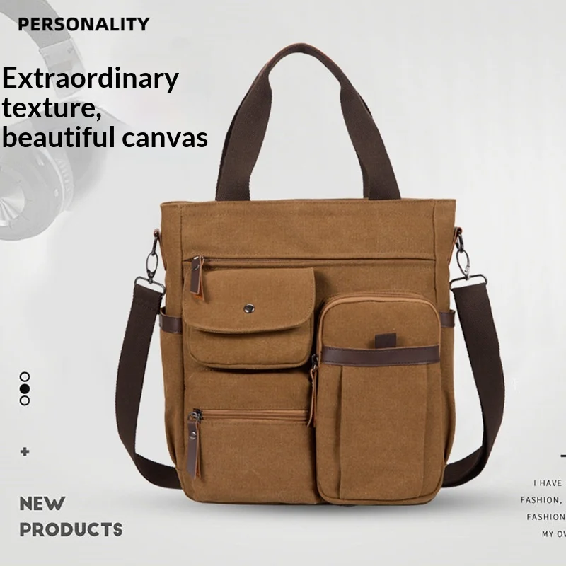 

Durable Canvas Crossbody Bag for Men Oversized Single Shoulder Messenger Bag with Multiple Pockets Travel Work Commute