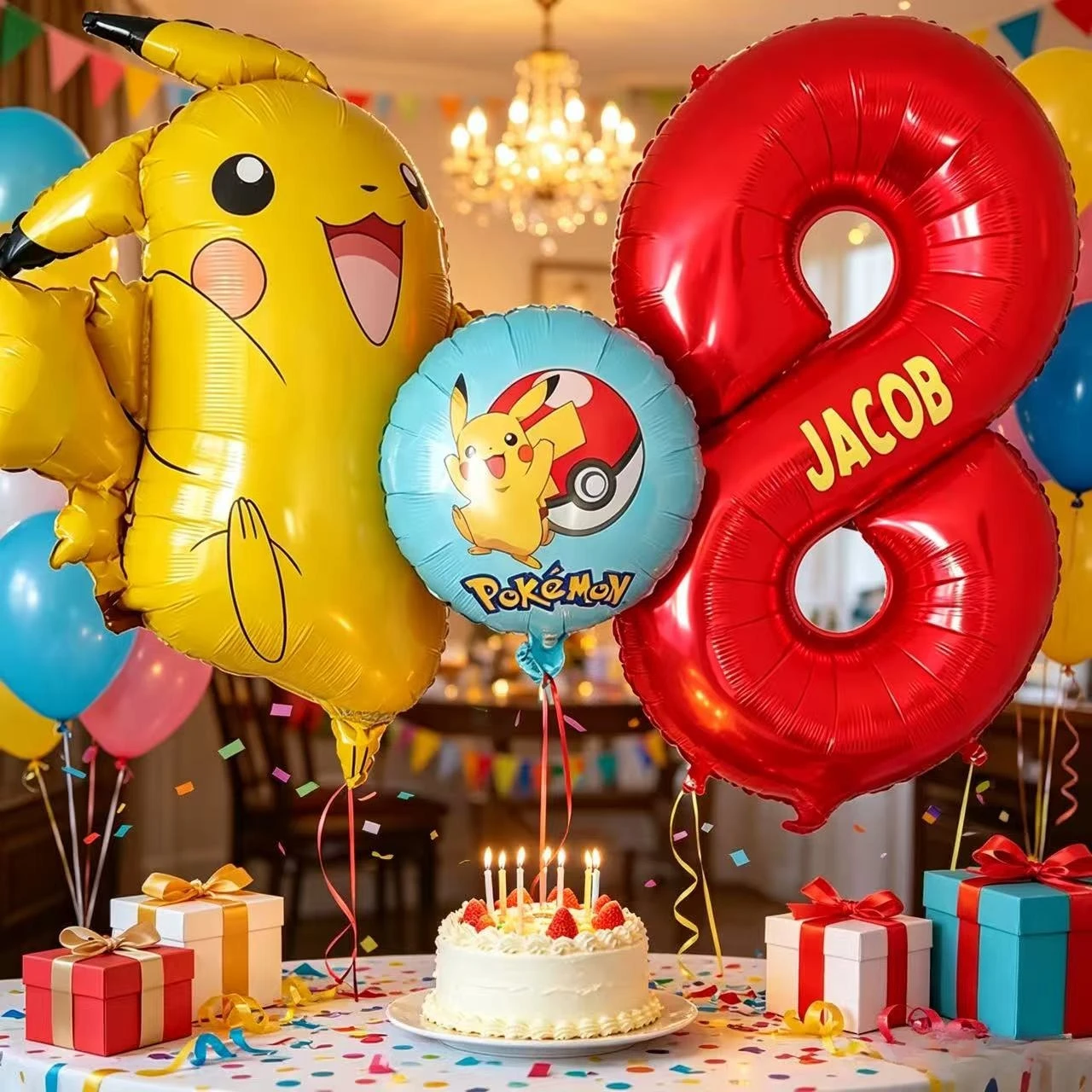 Pokémon-Themen Ballondekorations-Set Pikachu Folienballons für Kindergeburtstage