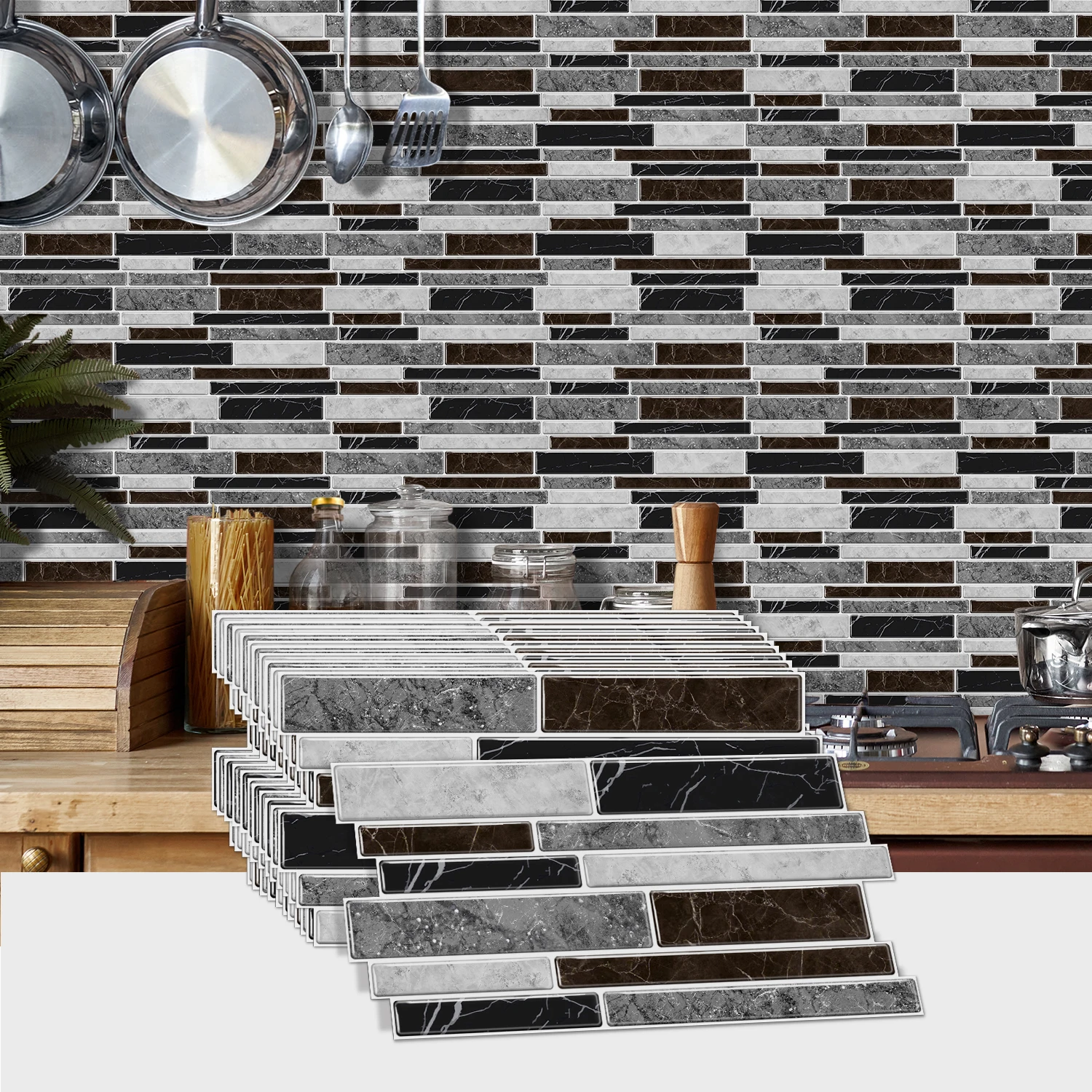 (6/12/24/48 PCS)Self-Adhesive Marble Mosaic Wall Stickers, Easy to Cut & Install, HD Pattern, Waterproof, DIY Home Decor