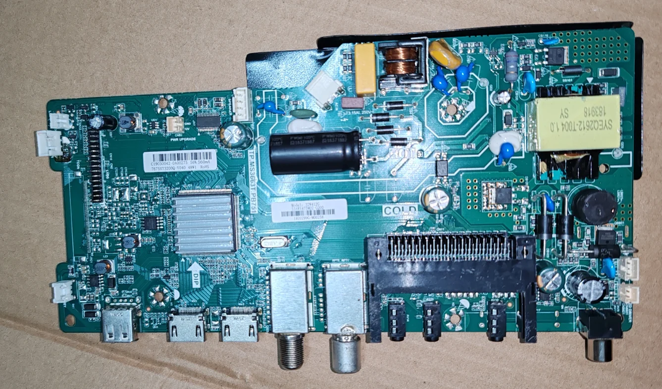 

TP.MS3663T.PB751 Three in one TV motherboard for 48W 560ma 7675XT3200Q-Y040 32W412G 53AWX475M02-G000