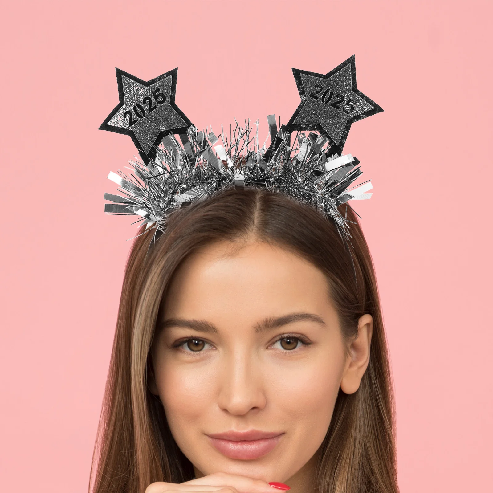 

Happy New Year Headband 2025 Star Glitter Headpiece New Year Party Hair Hoop Holiday Headwear for Women Photo Booth