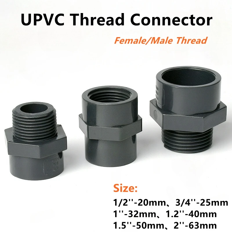 1PC 1/2~2 Inch Female/Male Dark Grey UPVC Thread Connector Industrial Grade Garden Irrigation Aquarium Water Pipe Accessories