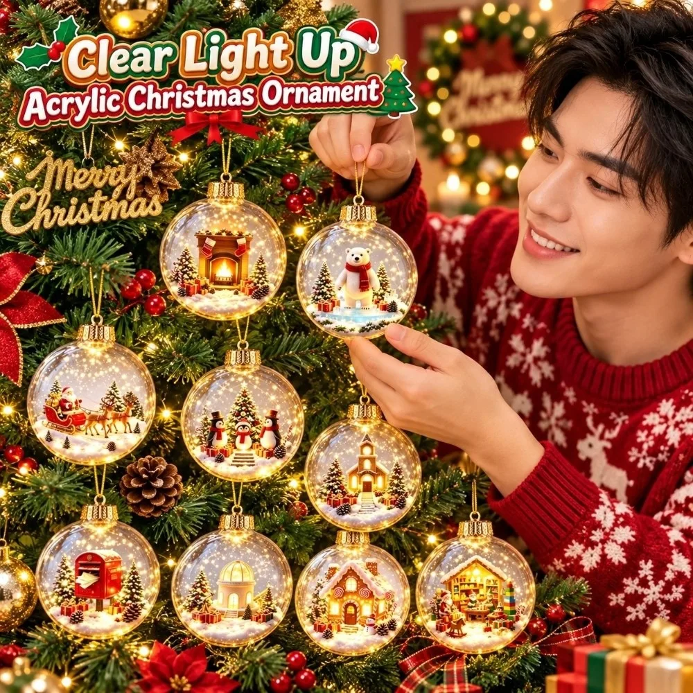 Transparent Christmas Ball Ornament 2D Flat Pattern Durable 3D Acrylic Pendant Compact Lightweight Clear Sphere Bauble Gifts