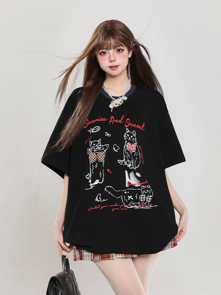 

Милая женская футболка с узлом, свободного кроя, летняя, с коротким рукавом, хлопковая, в корейском стиле, для повседневной носки, креативный дизайн