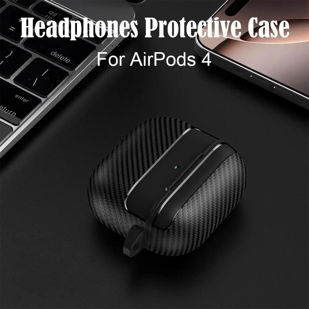 Carbon Fiber Texture Silicone BT Earphone Case Applicable To Airpods4 Protective Cover 4th Generation Real Machine Mold