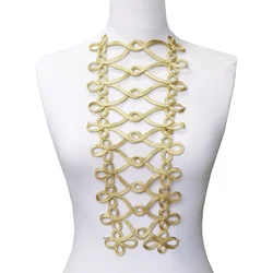 Handmade Golden Applique Patches Clothing Gold Neck Patch Uniform Knot Buttons Cord Embroidery Baroque Appliques Clothes AC1613