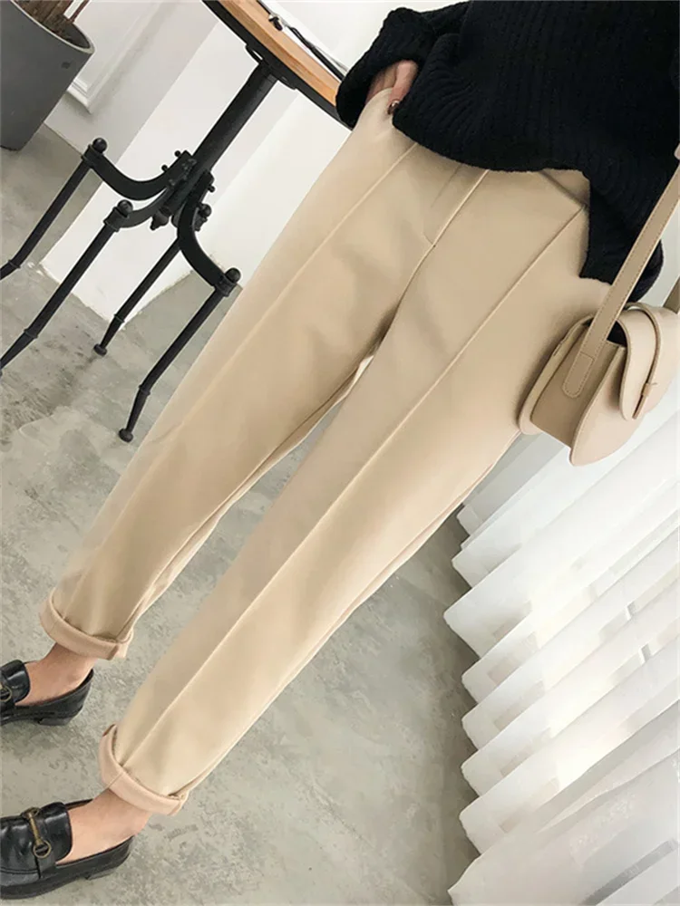 Thicken Women Pencil Pants womens 2022 Autumn Winter clothes OL Style Wool Female Work Suit Pant Loose Female Trousers Capris