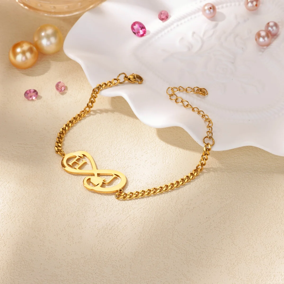 Customized Infinite Letter Name Bracelets For Women Man Custom Two Letter Bracelet Stainless Steel Personalized Jewelry