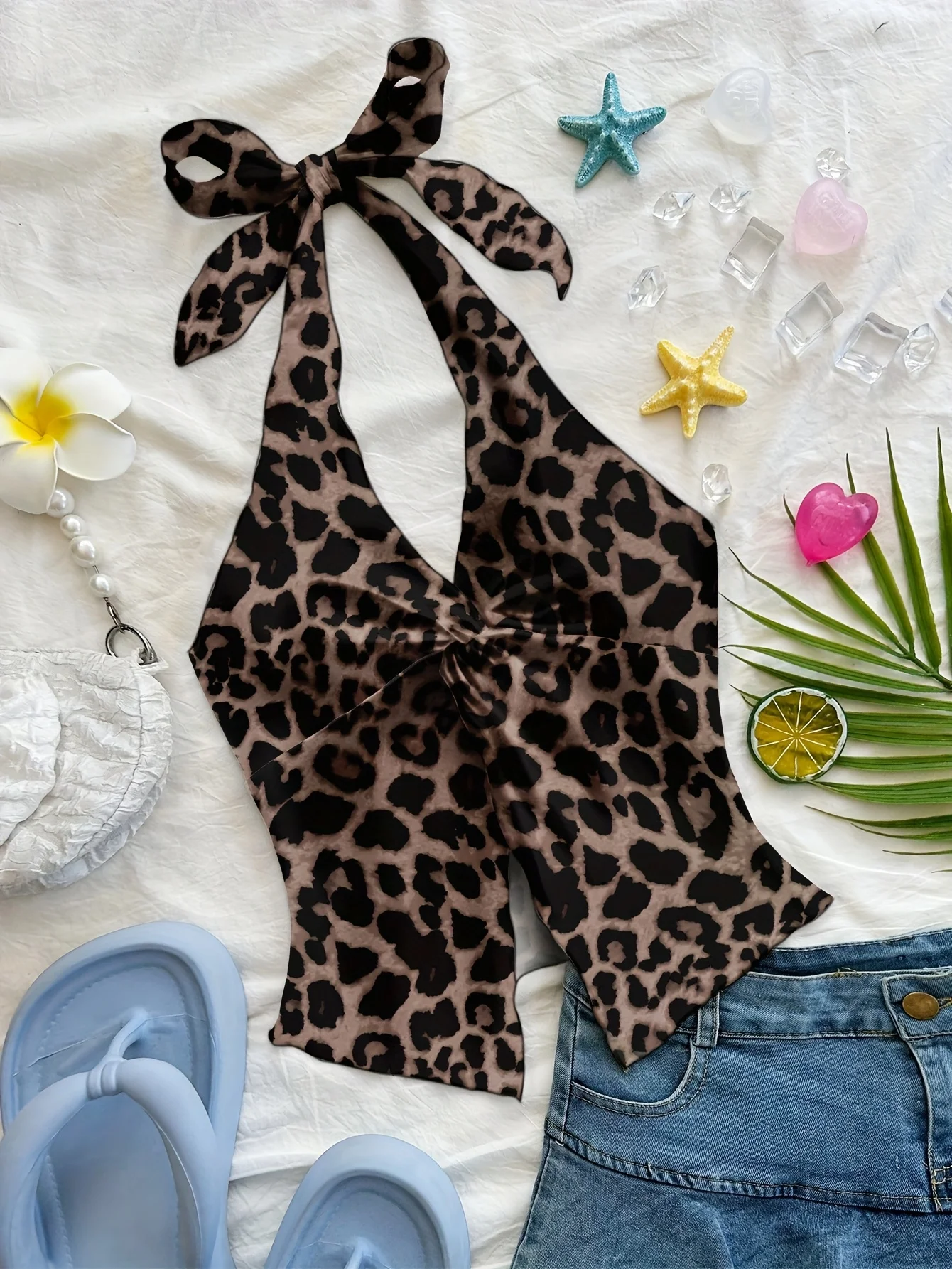 

Elegant Directed Vacation Style Sexy Leopard Print Strapless Splitless Vest Top Summer Beach Holiday Music Festival Partywear