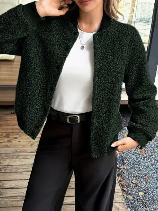 

Женская одежда, осень-зима 2025 г., куртка с длинными рукавами на пуговицах для отдыха и отдыха, простая куртка в стиле ретро для поездок на работу