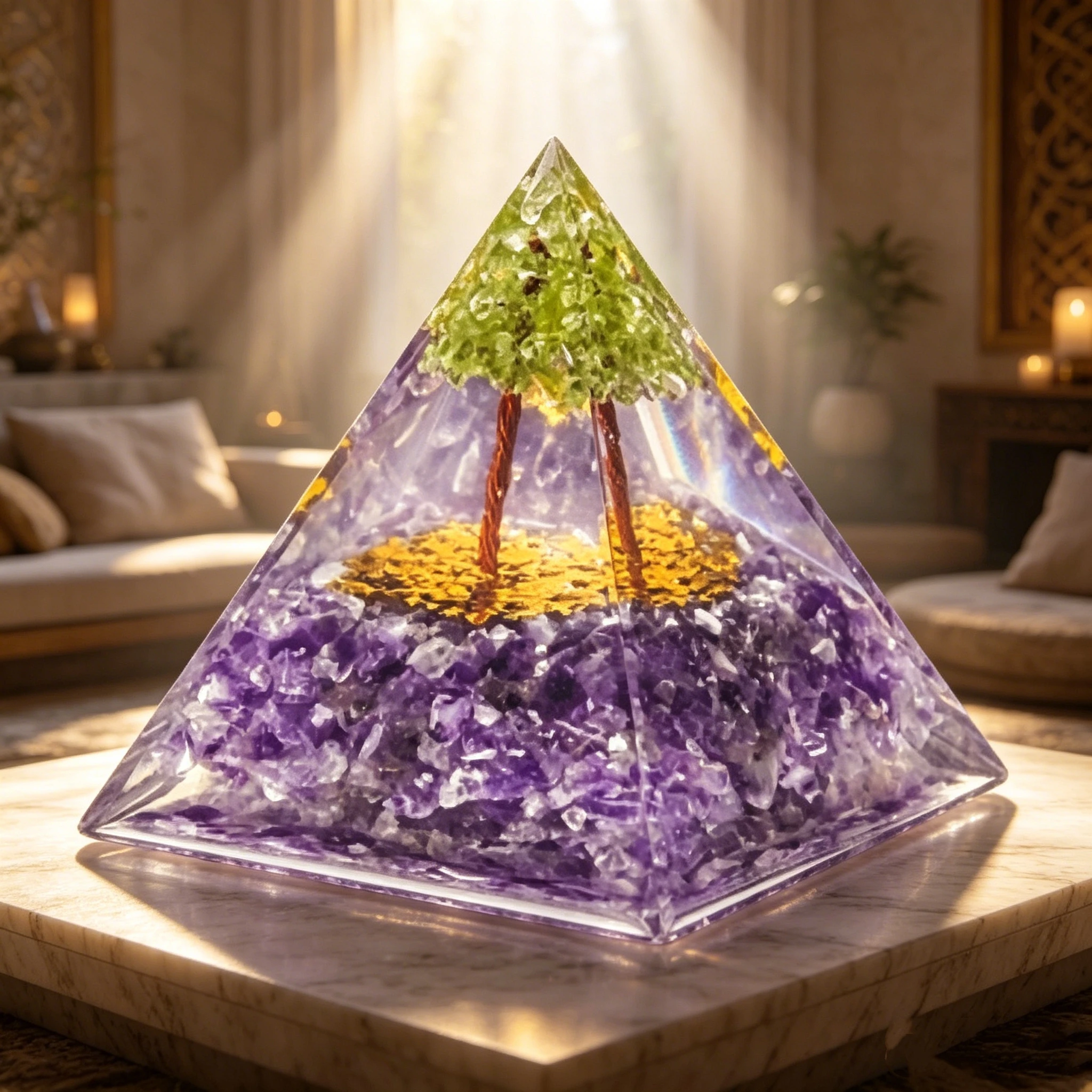 1pc(5cm) Natural Amethyst Orgone Pyramid Peridot Tree of Life Orgonite Healing Crystal Chakra Meditation Tool Spiritual Gift
