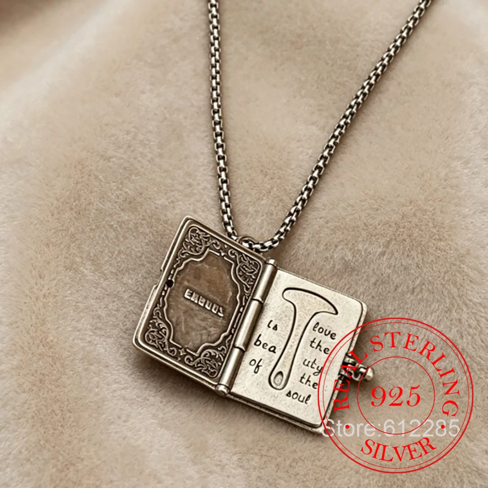 925 Sterling Silver Jewelry Vintage Boys&Girls Envelope Heart Pop-up Book Pendant Necklaces for Women Men Party Jewelry Gift