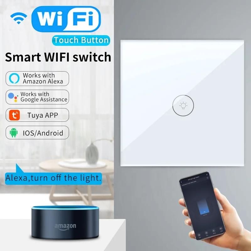 

EU standard 1 gang Smart Tuya Touch Switch Wall Light WiFi Switch