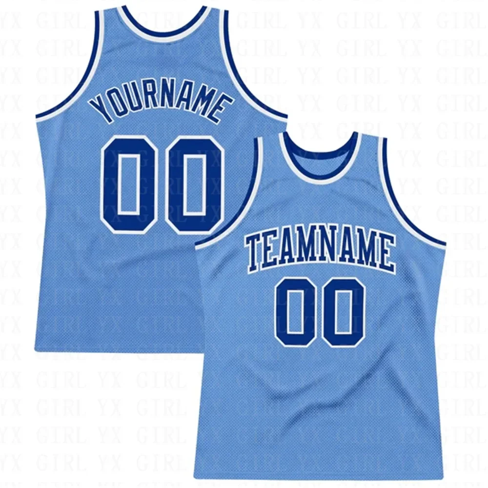 Custom Light Blue White-Silver Gray Authentic Throwback Basketball Jersey Tank Tops Men Jersey Personlized Sew Team Unisex Top