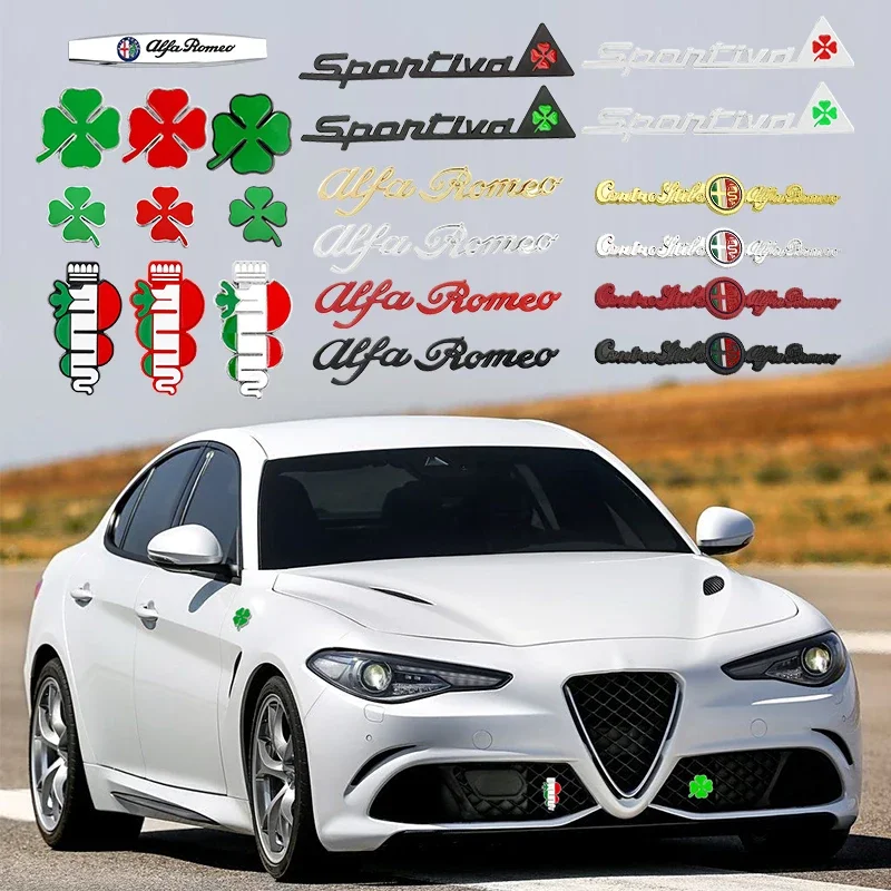 Metal Green Four Leaf Clover Front Grille Badge Logo Sticker Car Body Trunk for Alfa Romeo Giulia Stelvio Giulietta 156 159 147