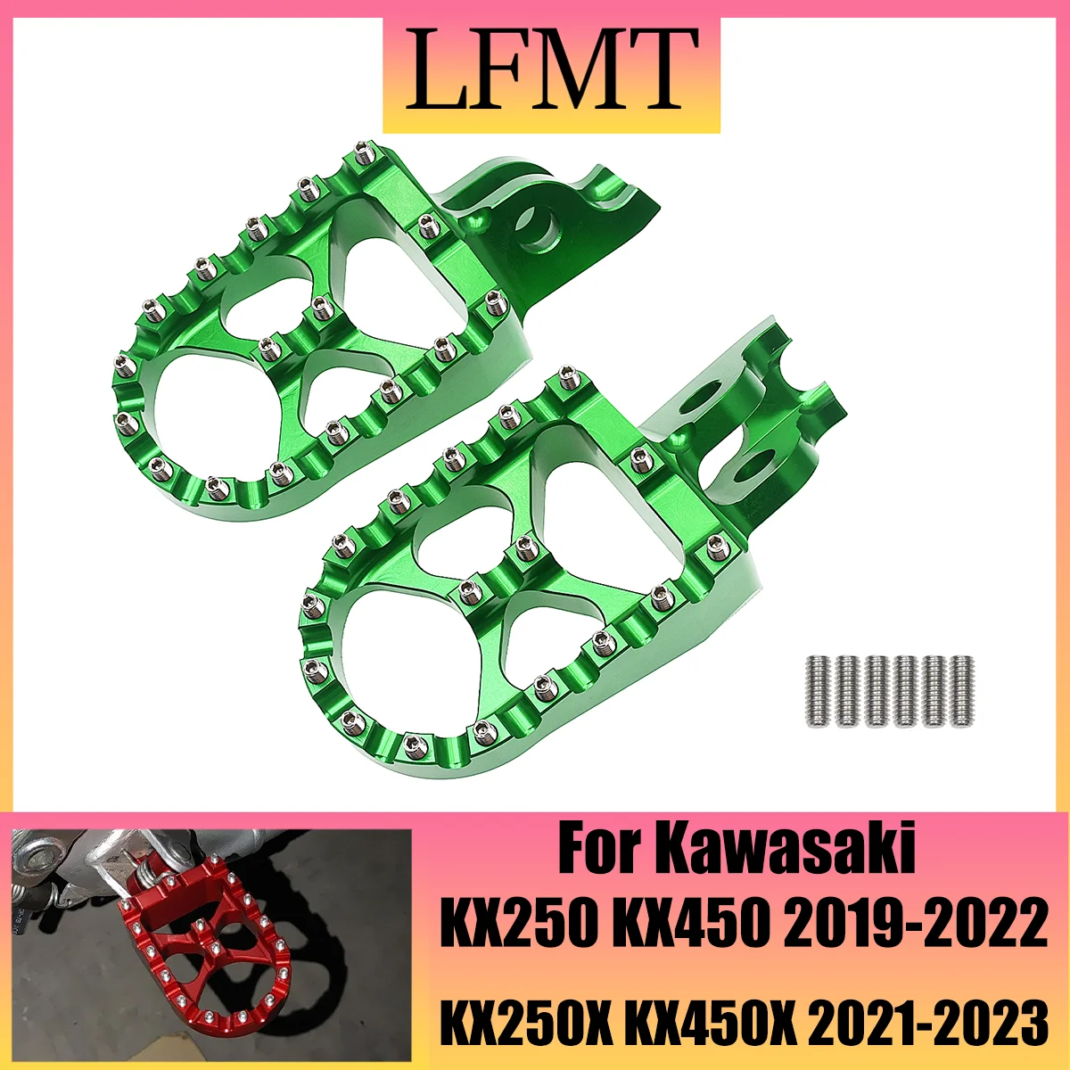 

Motocross CNC Aluminum Rests Pedals Footpegs Foot Pegs For Kawasaki KX250 KX450 KX250F KX450F KX250X KX450X KLX450R 2007-2023