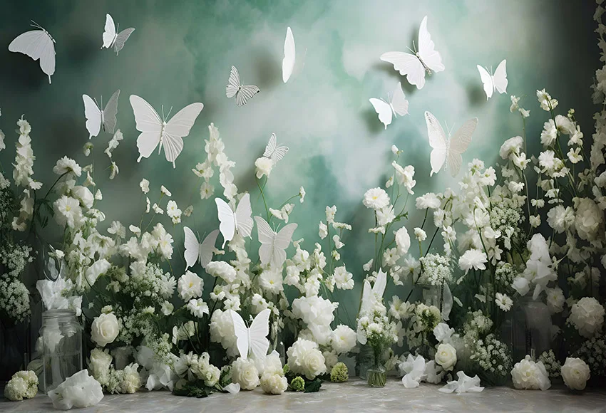 Mehofond พื้นหลังการถ่ายภาพพื้นหลังวินเทจพื้นผิวผนังสีขาวผีเสื้อดอกไม้หญิงสาวตกแต่งภาพวันเกิดฉากหลังสตูดิโอถ่ายภาพ