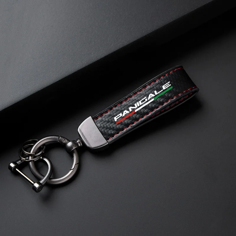 For Ducati PANIGALE 1199 899 959 1299 S R G V4 KN Motorcycle Keyring Carbon Fiber Textured Keychain Metal Carbon Fiber Leather