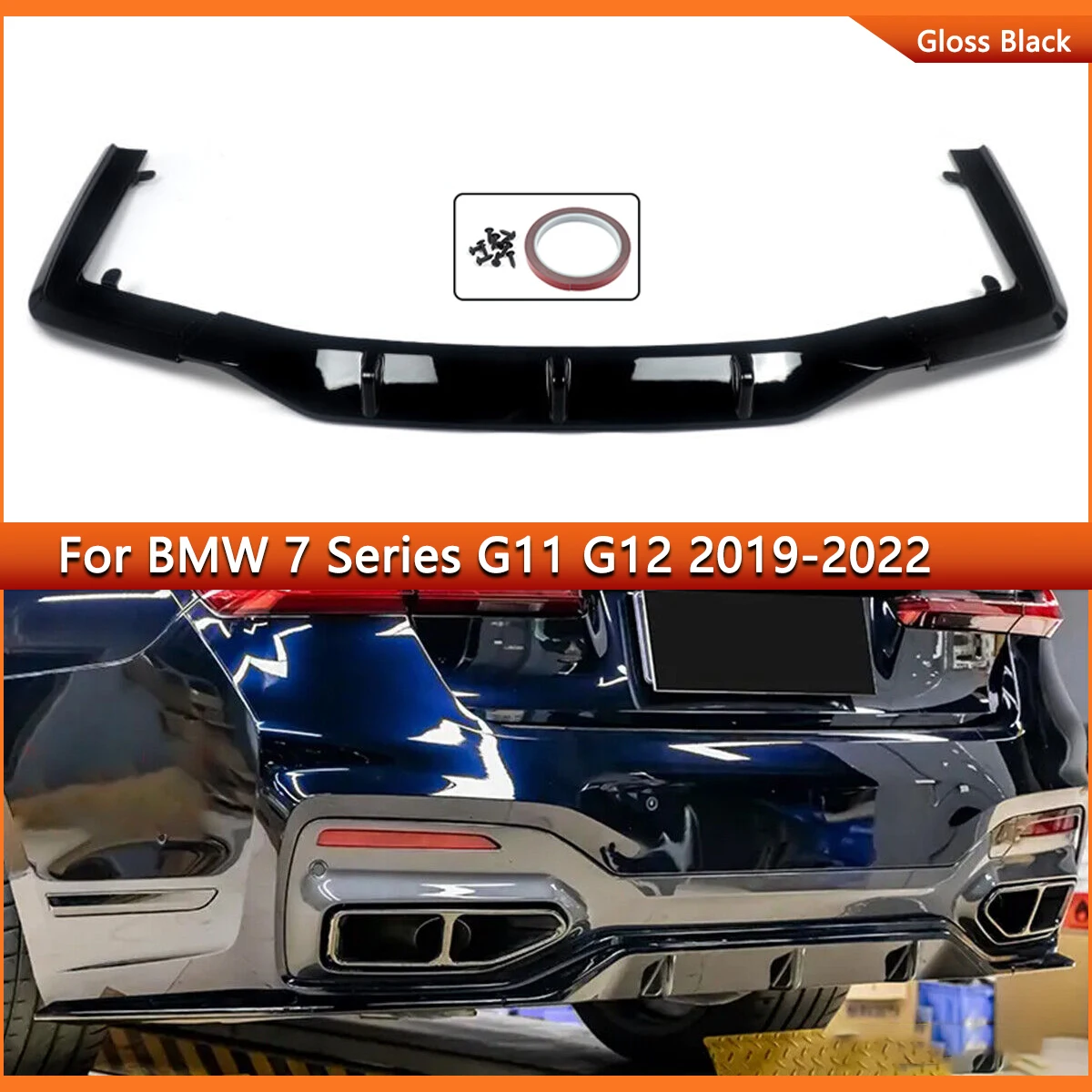 Rear Diffuser Compatible with 2019-2022 BMW 7 Series G11 G12 750i M Sport R Style Rear Valance Glossy Black Body Kit Magikcit