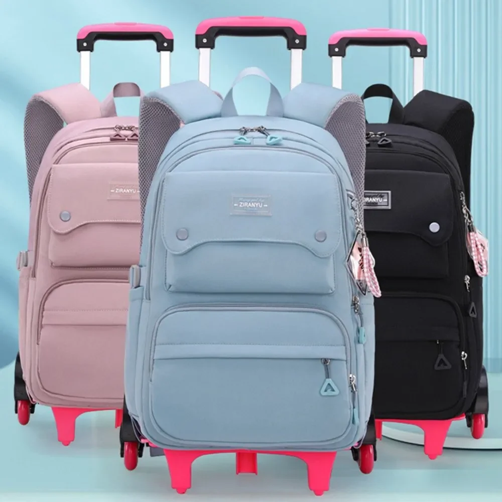 Removable Schoolbag Backpack For Girl 2/6 Silent Wheel Trolley School Bag Kid Luggage Student Travel Drag pull Book Pack Handbag