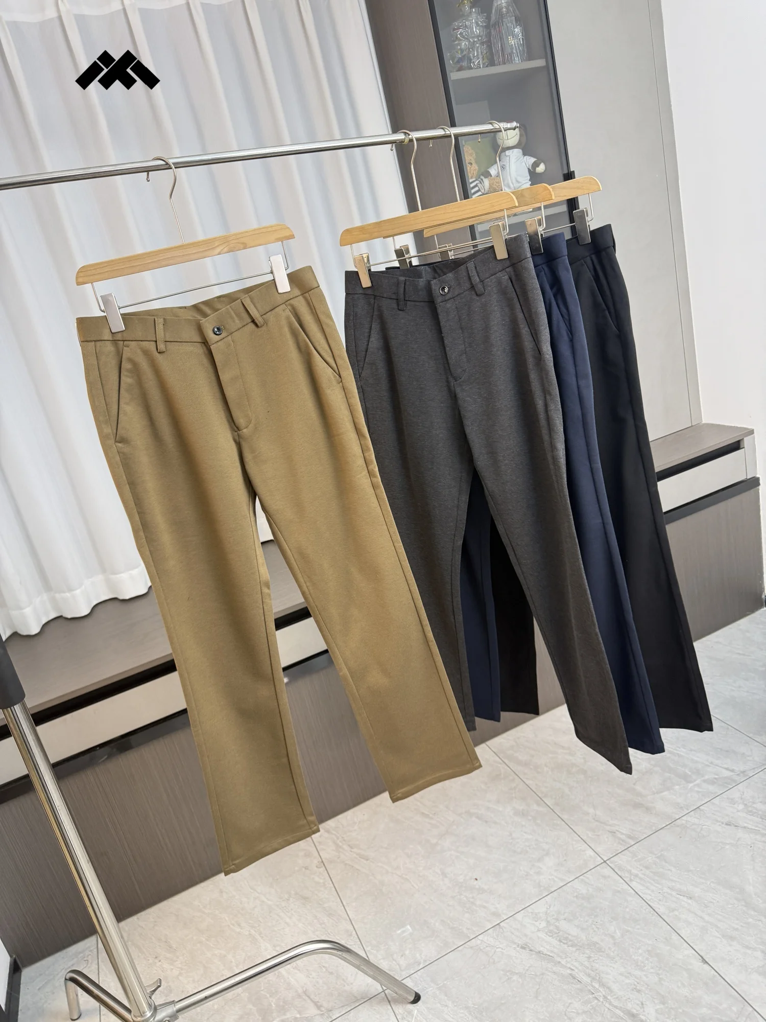 Men's Casual Pants Wool Blend Anti-Wrinkle Thickened Straight Leg Tube Dyeing Process Casual Style Black Tech Fabric Elastic