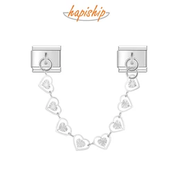 Hapiship 2025 New Women Stainless Steel Heart Butterfly Chain Italian Charms Link Fit 9mm Bracelet Wholesale DIY Jewelry DJ1378