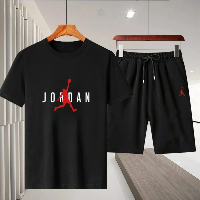 

A new summer cotton short-sleeved T-shirt and quick-drying shorts two-piece men's fitness and sporty casual set