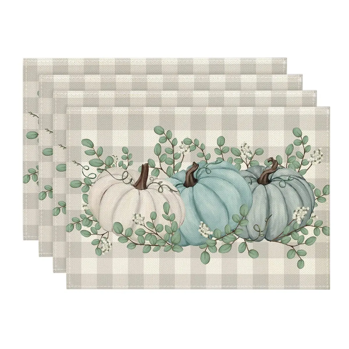 

Vintage Table Mat for Dining Decor,Pumpkins,Eucalyptus Leaves,Fall Placemats,Thanksgiving Harvest, Autumn, 12x18 Inch, Set of 4