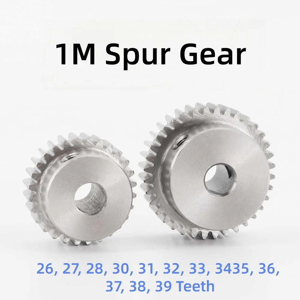 1Pc 1Mod 304 Stainless Steel Spur Gear Pinion Gear 26-39 Teeth 304 Stainless Steel Step Gear Wheel With Set Screw Bore 6-17mm