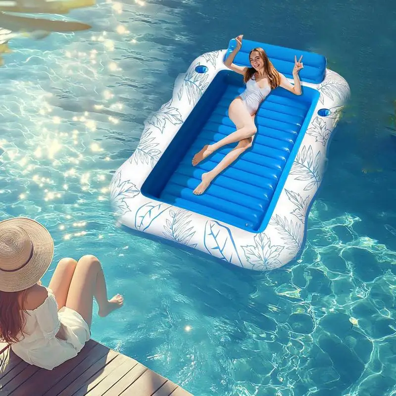 

Pool Floats Adult Inflating Swimming Air Mattress Portable Pool Raft With Cup Holder For Tanning Water Play Vacation Backyard