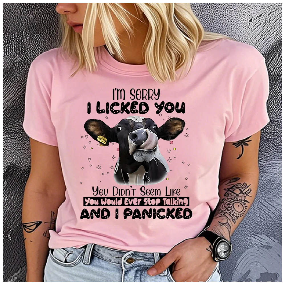 100% Cotton Funny Cow I'm Sorry I Licked You Print Women T Shirt Humor Quote Graphic Tee Casual Short Sleeve Summer Ladies Top